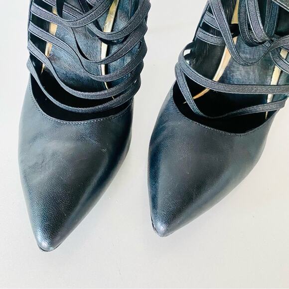 KENNETH COLE Black Two Tone Patent Leather Elastic Strappy Zipper Pumps Heels 8 - Picture 5 of 13